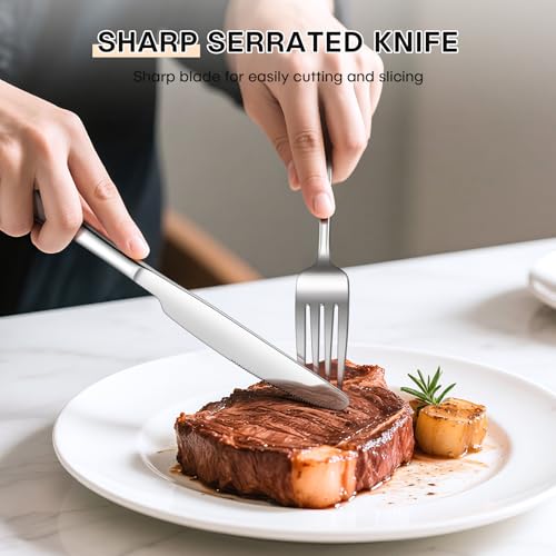 Cutlery Set, HONKKU 16 Pieces Stainless Steel Flatware Set for 4 People, Mirror Polished Tableware Silverware Set with Spoon Knife and Fork Set for Home Kitchen, Dishwasher Safe - Image 6