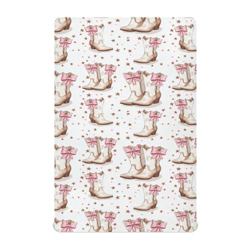 Image of Caikeny Fitted Crib Sheet for Boys Girls Cowgirl Boots Bows Baby Crib Sheets Bassinet Sheets Crib Mattress Bed Sheets for Toddler Newborn Infant 27 x 39 in