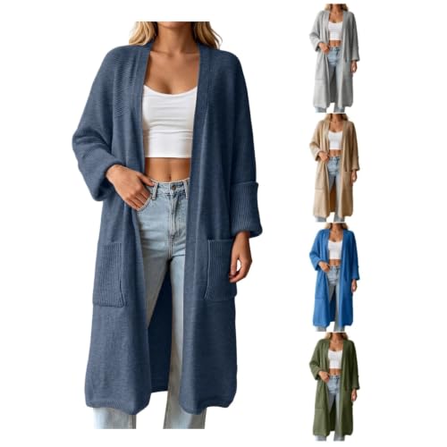 TRCELECTROP Long Sweater Cardigan Women Fall Trendy Long Cardigans Lightweight Open Front Maxi Duster Coats with Pockets