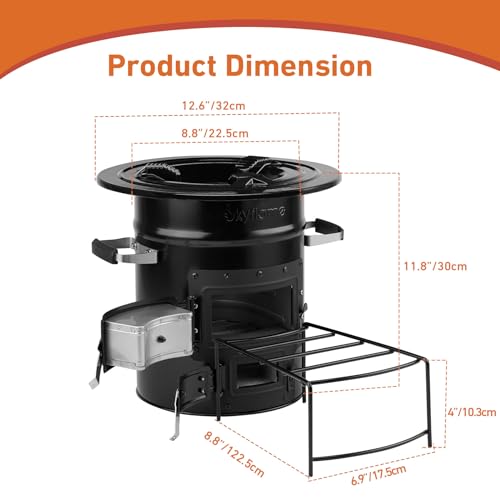 Skyflame Wood Burning Rocket Stove, Portable Camping Stove for Outdoor Cooking, Backpacking, RV and Survival, Essentials Camping Gear - Black