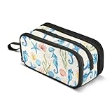 CHIFIGNO Estuche vintage de caballito de mar con estrella de mar, color beige, gran capacidad, estuche de maquillaje para adultos, niñas, mujeres, hombres, niños, organizador de papelería