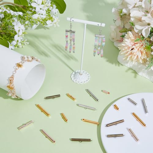 CREATCABIN 320Pcs 16Styles Slider Clasp for Beading 4 Colors Slider End Clasps Slide Tube Cord Ends Caps Crimp End Tube Slider Clasp Jewelry Findings for Beading Necklace Bracelet DIY Jewelry Making by CREATCABIN - Image 4