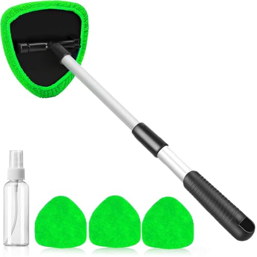 desin Windshield Cleaning Tool, Car Window Cleaner Windshield Cleaner with 4 Reusable and Washable Microfiber Pads and Extendable Handle Auto Inside Glass Wiper