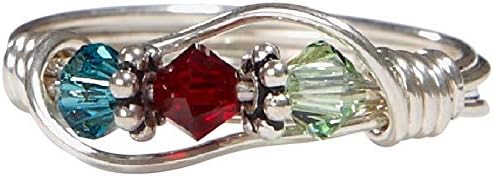 3 stone Mother's Birthstone Ring: Personalized Sterling Silver Mom's Family Ring Three Swarovski Multistone Crystals. Mother's Day, Christmas, Birthday, Valentines day, Anniversary, New Baby.
