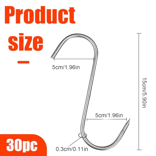 Miniatura 2 de Liuyidm Ganchos Para Carne 30 Piezas Ganchos En Forma De S 15 Cm De Acero Inoxidable Para Colgar Carga Máxima De 15 Kg De Acero Inoxidable Para Baño, Salón, Jardín, Comedor, Carne Ahumada