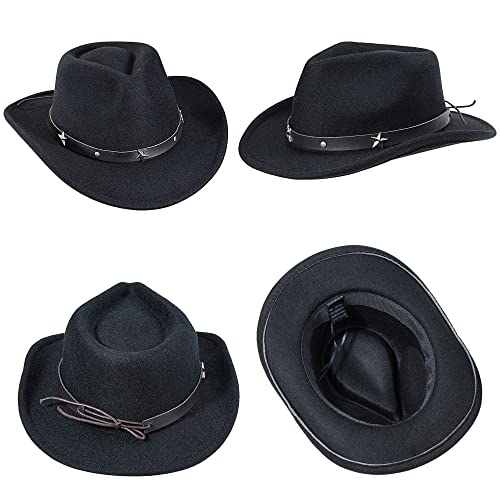 Western Cowboy Hat For Men Women Classic Roll Up Fedora Hat With Buckle Belt (Hat Circumference 22.4-22.8") Black #TOP5
