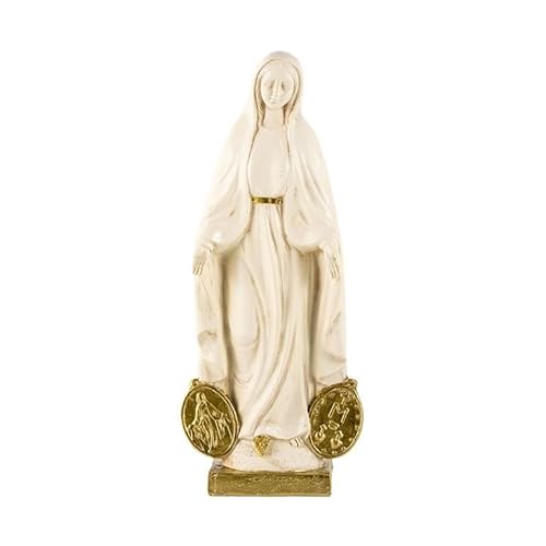 Figura Madonna Miracolosa Medaglie Resina Dipinto a Mano e 20 cm crema oro