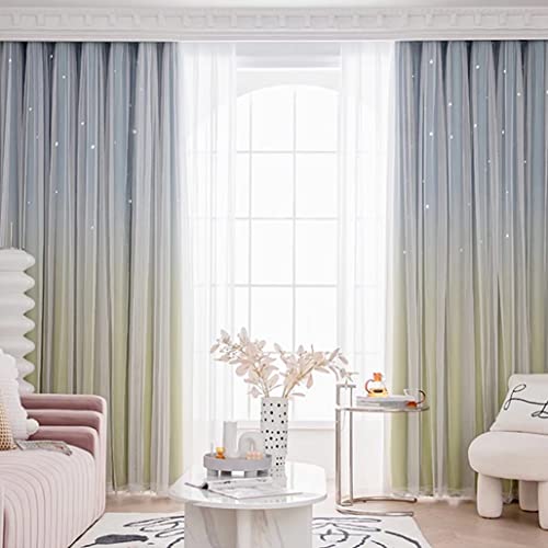 カーテン 遮光 姫系 かわいい おしゃれ 二重カーテン 星柄 透かし彫り グラデーション レース付き 姫 一体型 厚手 無地 遮光率90% 1.5倍ヒダ インテリア 断熱 保温 遮熱 遮像 アジャスターフック付き オーダー可能 上品 人気 マンション 女の