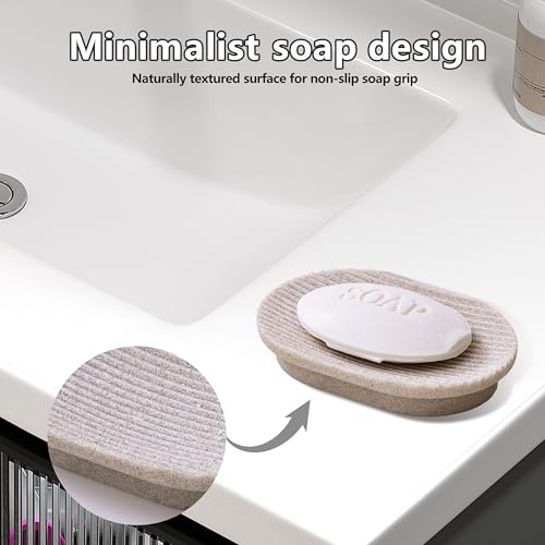 Sapisecret Badezimmer Set 4-TLG Beige | Seifenspender + Zahnputzbecher Set mit Halter & Seifenschale | Streifen-Design aus Polyharz | Bruchsicher, Wasserdicht & Anti-Rutsch