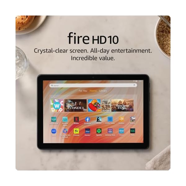 Amazon Fire HD 10 tablet (newest model) built for relaxation, 10.1″ vibrant Full HD screen, octa-core processor, 3 GB RAM, 64 GB, Black