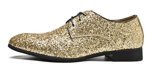 Image of Men's Glitter Oxford Dress Shoes Loafer Burgundy, Lace-up Design,Sparkly Glitter Encrusted for Wedding Prom Black Golden Silver Wine red