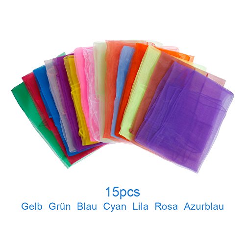 Rovtop 15 Stück Jongliertücher, Chiffontücher für Tanzen, Jonglieren, Sensorisches, Tanztücher, 60 x 60cm Bunte tücher – Bild 7