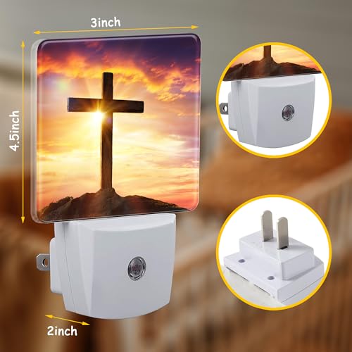 Image of Christ Cross at Sunset Night Light for Kids Girls Boys,Crucifixion of Jesus LED Night Light Plug into Wall with Dusk to Dawn Sensor for Room Decor,Hallway,Kitchen,Bathroom,Nursery,Stairs