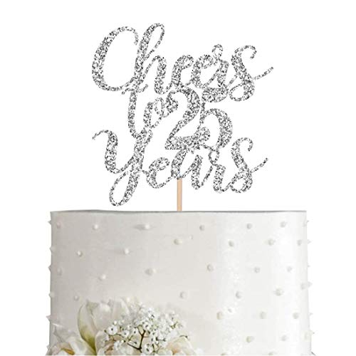 25 Silver Glitter Happy 25th Birthday Cake Topper, Cheers to 25 Years Party Decorations, Supplies, cake topper