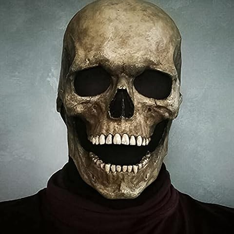 FUFRE Full Head Skull Mask Helmet with Movable Jaw 3D Creepy Full Head Skull Halloween Masks Skeleton Scary Masks for Halloween Party Carnival (Dark gray) Cover