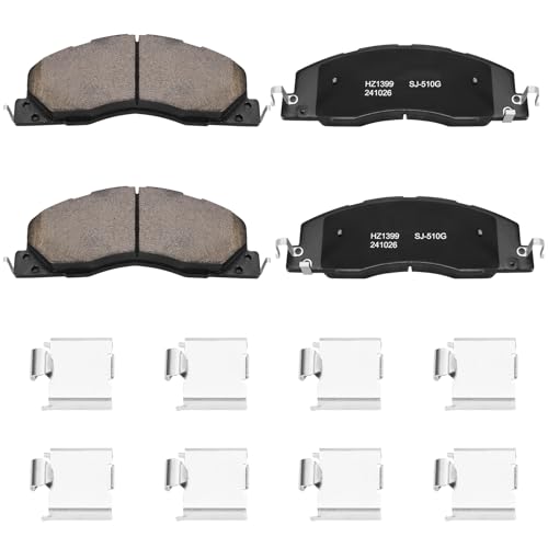 HECHENQICHE Front Ceramic Brake Pads with Hardware Kit for 2009-2018 Dodge Ram 2500/3500