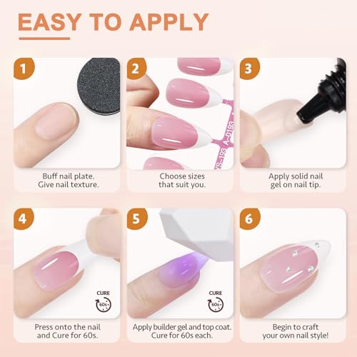 French Gel Nail Tips, 150pcs Medium Coffin Press on Soft Gel Fake Nails, 3 in 1 X-coat Pre-Applied Tip Primer & Base Coat - Image 4