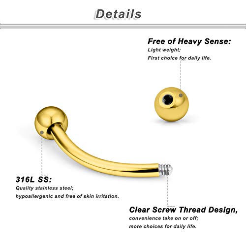 Ocptiy Rook Piercing Jewelry Rook Earring 16G Stainles Surgical Steel Gold Curved Barbell Eyebrow Nose Septum Lip Helix Tragus Cartilage Daith Earring Piercing Jewelry Ring For Men Women 6Mm 8Mm 10Mm #TOP2