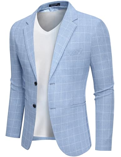 COOFANDY Mens Blazer Casual Fitted Sport Coats Western Summer Weeding Party Suit Jackets Sky Blue