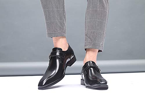 Battle Men Retro Oxford for Men PU Leather Slip On Style Buckle Monk Strap Pointed Toe Dress Shoes Block Heel Solid Color Formal Men3