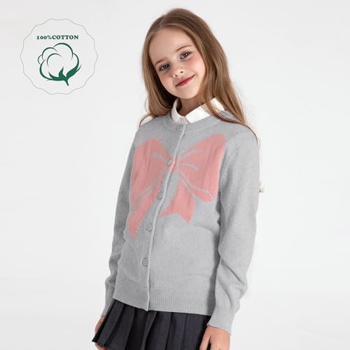 Image of BOBOYOYO Girls Cute Cardigan Cotton Girls Button Up Sweater Knit Jacket | Long Sleeve Crew Neck Kawaii Clothes for Casual School Wear
