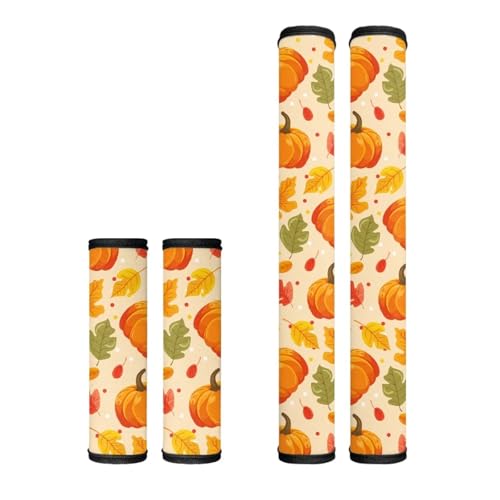 Image of Dreaweet Pumpkin and Maple Leaf Print Refrigerator Door Handle Covers Fall Kitchen Decor Fridge Handle Covers Set of 4 Washable Universal Fit Oven Microwave Dishwasher