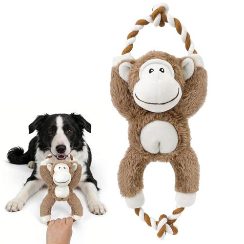 LIOOPET Squeaky Dog Plush Toys No Stuffing Interactive Puppy Chew Toys to Keep Them Busy Durable Tug of War Dog Toys for Small Medium and Large Breed - Monkey