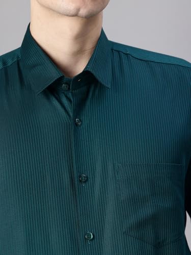 Image of Majestic Man Men's Solid Cotton Blend Textured Wrinkle-Resistant Slim Fit Easy Iron Formal Shirt
