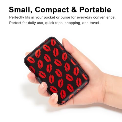 Image of Credit Card Holder, Metal Card Wallet RFID Blocking Mini Slim Aluminum Business Hard Card Case for Women Men (Red Lips)