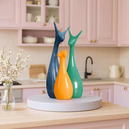 Image of Beautiful Home Decor Lucky Deer Statue Family Ceramic Statues - (Set of 3, Yellow Green & Blue)