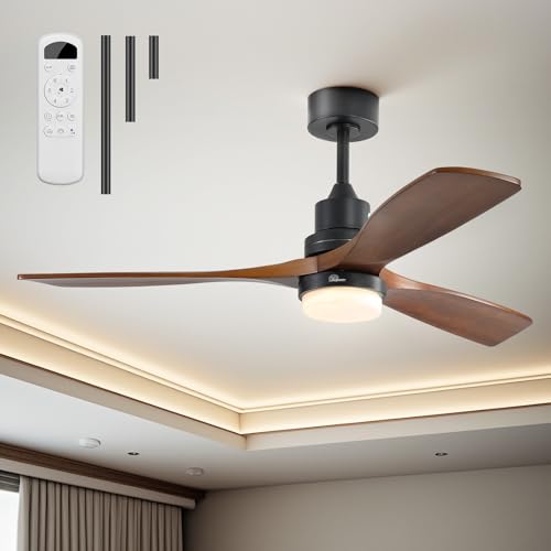 Sofucor 52 inch Solid Wood Ceiling Fan with Light, Quiet 6-Speed 3 Blades Reversible LED Ceiling Fan, Farmhouse Rustic Fan with Dimmable Light for Living Room Bedroom Home Office Cafe Patio Porch