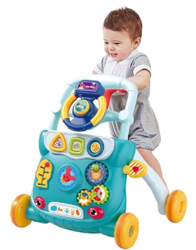 Qztuoryベビーウォーカー 手押し車 赤ちゃん 手押し車 ベビー転倒止め ベビーアクティビティウォーカー 歩行補助 歩行練習 歩行学習 速度調整可能 トレーニング サポート 指先知育 知育遊び 音楽付き 発達ウォーカー 安定 耐摩耗 耐久性 (青)