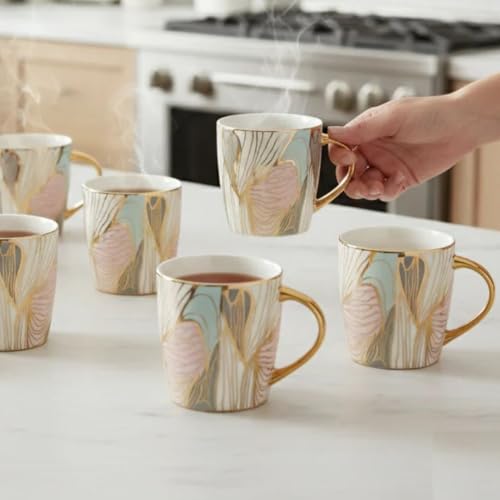 Image of Clay Craft Fine Ceramic Tea Cups Set of 6| 140 Ml Gold Print Cups with Handle | Elegant Design for Tea| Coffee| Home| Office & Gifting