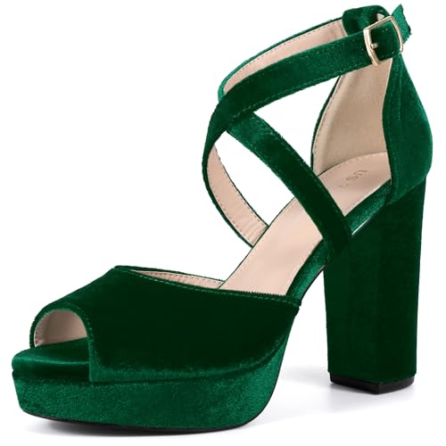 Perphy Peep Toe Pumps Velvet Block Heel Platform Sandals for Women