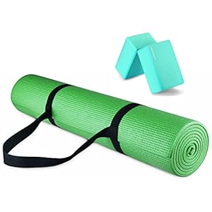 Signature Fitness All Purpose 1/4-Inch High Density Anti-Tear Exercise Yoga Mat with Carrying Strap with Optional Yoga Blocks, Multiple Colors