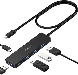 Aceele USB C Hub, Ultra Slim USB Type C Adapter with USB 3.0 4 Port Thunderbolt 3 Compatible for Oculus RiftS, MacBook Pro 2018 2017 iMac, DELL XPS 15, Huawei P20