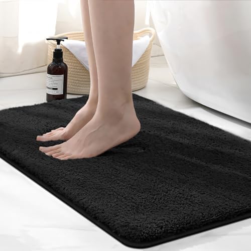 wyewye Badteppich aus Mikrofaser, super saugfähig, 2 cm dick, 50 x 80 cm, Schwarz