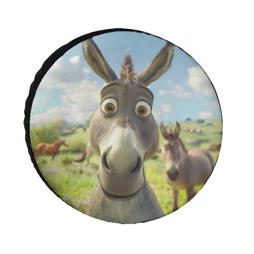 Image of Camping Spare Tire Cover 17 Inch Happy Donkey Protectors Weatherproof Dust-Proof Donkey Themed Gifts for Camper Trailer Truck SUV Universal