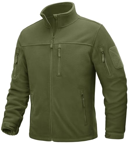 TACVASEN Men's Jackets Fleece Work Jackets Winter Outdoor Jacket Windproof Fleece Jacket Stand Up Collar Army Green
