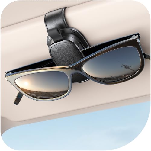 Chfeila Brillenhalter für Auto, 2026 Upgrade 360° Drehbarer Einhandbedienung Magnetischer Sonnenbrillenhalter, Universaler Leder Sonnenblende Clip, Auto Gadgets Zubehör Innenraum (Schwarz)