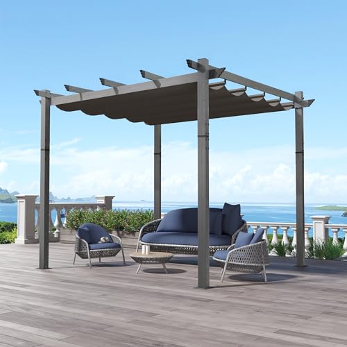 PURPLE LEAF 3 x 3 m Pergola, Alu Pavillon Holzoptik Wasserdicht Stabil Winterfest, Gartenpavillon mit Sonnenschutz Überdachung, Grau., 54.99 €