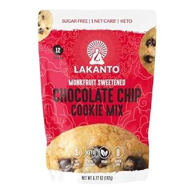 Lakanto Sugar Free Chocolate Chip Cookie Mix - Sweetened with Monk Fruit Sweetener, Gluten Free, Keto Diet Friendly, Vegan, 2g Net Carb, Almond Flour, Sea Salt (12 Cookies)