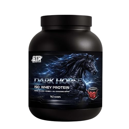 Dark Horse ISO Whey Protein 5kg – 90% Whey Isolate Protein Powder with Collagen Peptides, Vitamin C & Amino Acids – High Protein Low Carb – GTR Nutrition (Erdbeere)