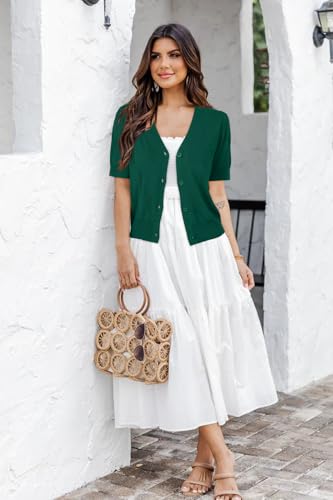 Image of Arach&Cloz Women's Lightweight Spring Summer Business Casual Cropped Short Sleeve Cardigan