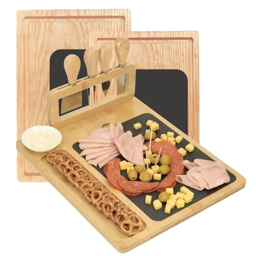 La mejor comparación de Tablas de queso . 44 SALUD 360° | Ki de 2 Tablas Para Quesos de Madera, Set 2 piezas de Charcutería Juego de Tabla de bambú con Compartimento para Cuchillos,Tenedores y Espátulas Incluidos...