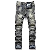  TMMMT Vaqueros delgados de ajuste recto lavado de moda para hombre, 1654retro Azul, 56