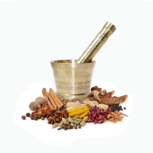 LAKSHMI'S EAGLE Messing Mörser Stößel Hamam Dasta Küchenhelfer Kräuter-Ingwer-Zerkleinerer Gewürzmühle Schüssel Molcajete Kochutensilien Mörser und Stößel 2-tlg