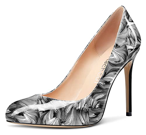 Aachcol Women Stiletto Pumps Close Round Toe High Heel Slip-on Shoes Wedding Office Classic 4 Inches