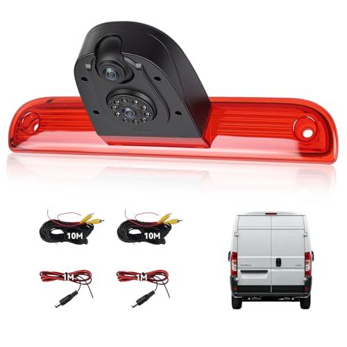 CAMECHO Caméra de Recul pour Fiat Ducato 2006-2018 Peugeot Boxer 2006-2018 HD avec Vision Nocturne, Caméra étanche IP67, Troisième Feu Stop avec Angle...