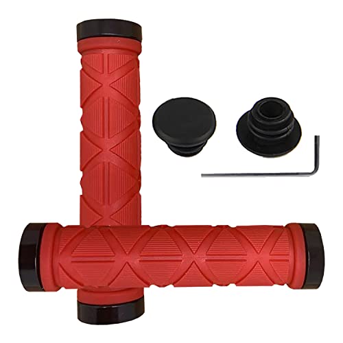 Bike Handlebar Grips, Double Lock-On Bicycle Handle Bar, Soft Non-Slip-Rubber Hand Grip Comfortable Ergonomic For Bmx, Mountain, Mtb, Beach Cruiser, Scooter, Folding Bike (Double Lock-Red) #TOP4